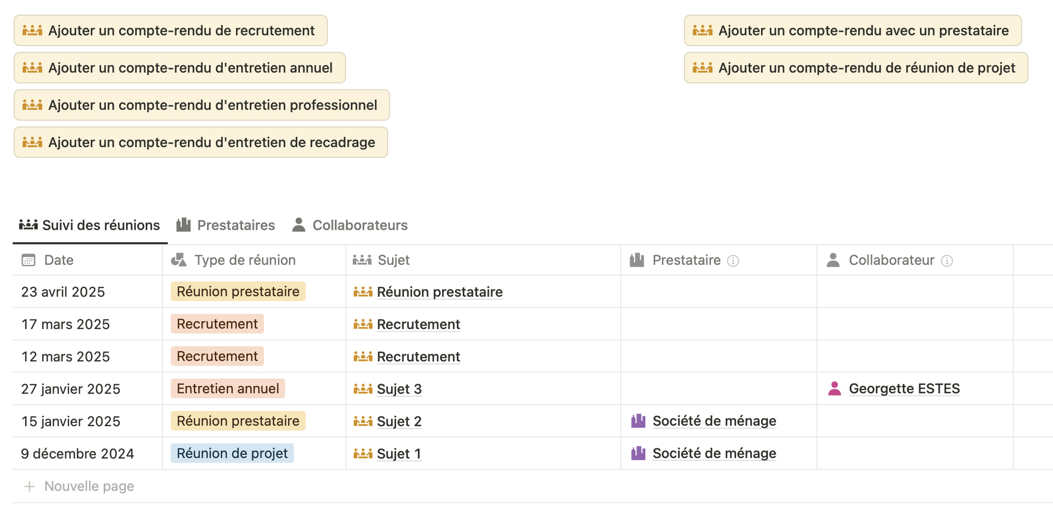 Compte-rendu de réunions Compte rendu Notion, réunions entreprise